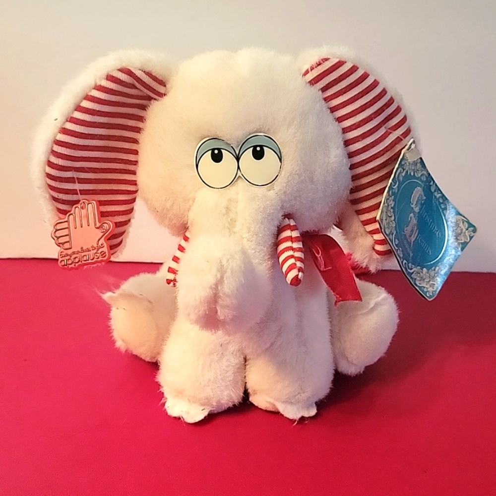 8 Inch Vintage Christmas Dreams Applause Candy Cane White Elephant Plush 80s